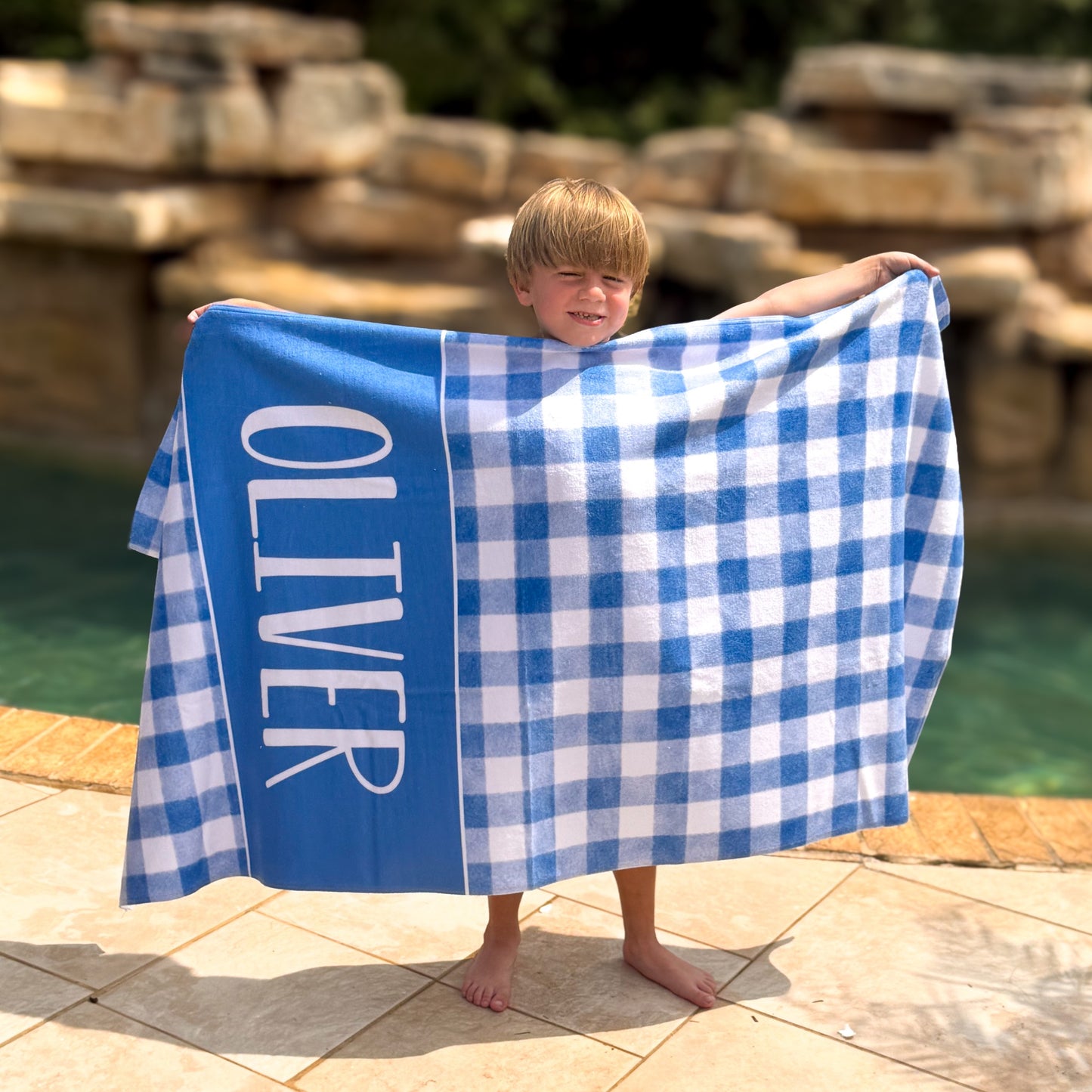 Gingham Personalized Beach Towel