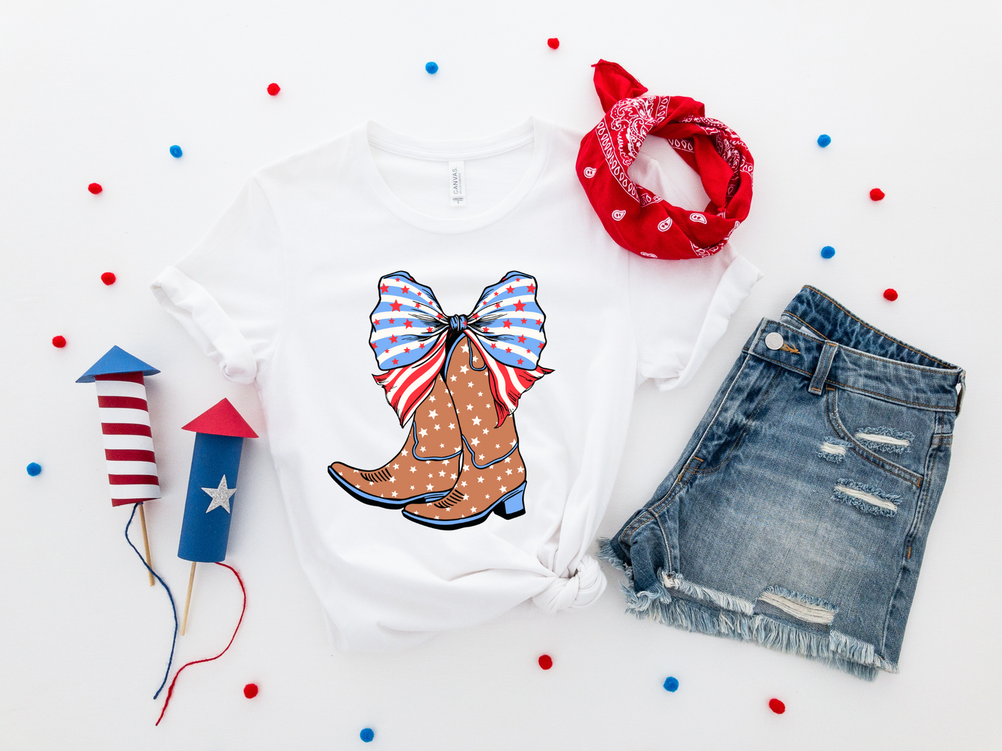 Coquette Cowgirl USA Bow Graphic Tee