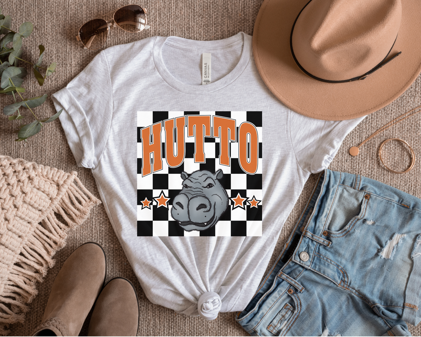 Hutto Hippo Checkered Graphic Tee