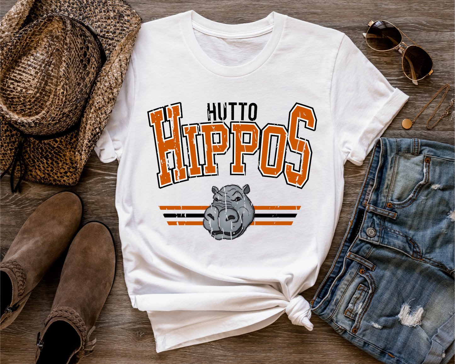 Distressed Hutto Hippo Graphic Tee