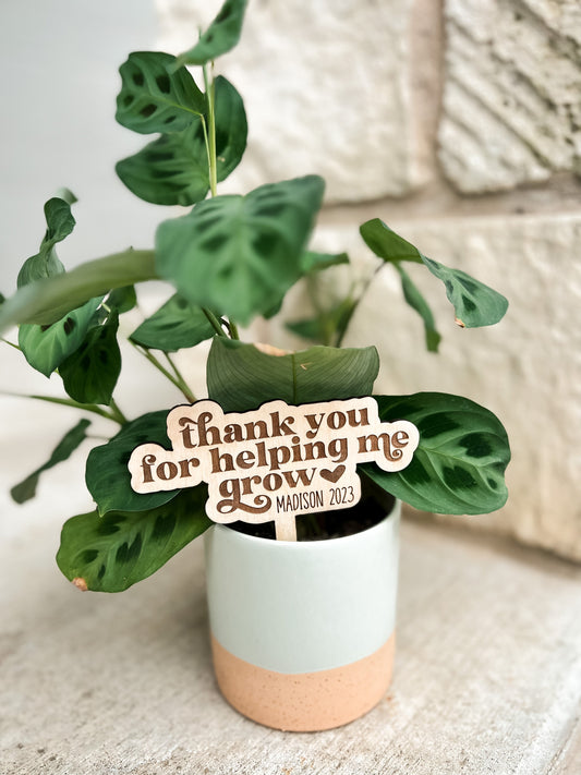 Thank You For Helping Me Grown Personalized Teacher Plant Stake